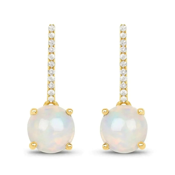 14K Gold Opal And Diamond Drop Earrings by Fine Color Jewels