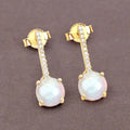 14K Gold Opal And Diamond Drop Earrings by Fine Color Jewels
