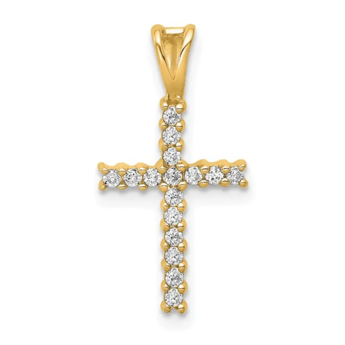 14K Gold Pave Diamond Cross Pendant by Fine Color Jewels