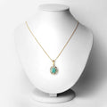 14K Gold Plated Genuine Emerald Halo Pendant Necklace by Fine Color Jewels