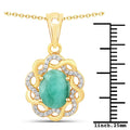 14K Gold Plated Genuine Emerald Halo Pendant Necklace by Fine Color Jewels