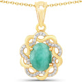 14K Gold Plated Genuine Emerald Halo Pendant Necklace by Fine Color Jewels