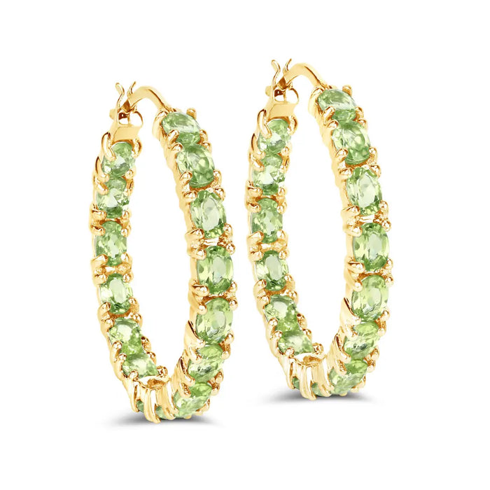 14k Gold Plated Peridot Hoop Earrings by Fine Color Jewels