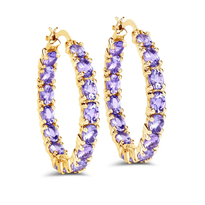 14k Gold Plated Tanzanite Hoop Earrings by Fine Color Jewels