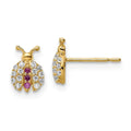 14k Gold Red CZ Lady Bug Earrings by Fine Color Jewels