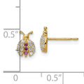 14k Gold Red CZ Lady Bug Earrings by Fine Color Jewels