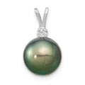 14k Gold Round Black Tahitian Pearl Diamond Pendant by Fine Color Jewels
