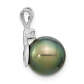 14k Gold Round Black Tahitian Pearl Diamond Pendant by Fine Color Jewels