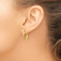 14k Gold Satin and Diamond-cut Round Hoop Earrings by Fine Color Jewels