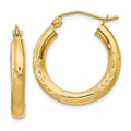 14k Gold Satin and Diamond-cut Round Hoop Earrings by Fine Color Jewels