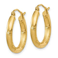 14k Gold Satin and Diamond-cut Round Hoop Earrings by Fine Color Jewels