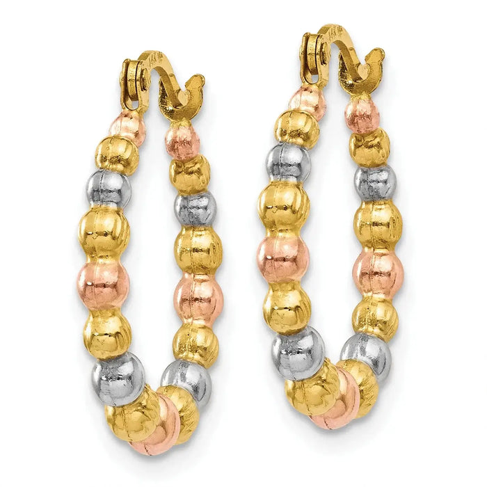 14K Gold Shrimp Beaded Hoop Earrings by Fine Color Jewels