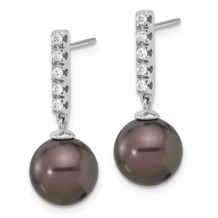 14k Gold Tahitian Black Pearl Diamond Drop Earrings by Fine Color Jewels
