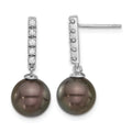 14k Gold Tahitian Black Pearl Diamond Drop Earrings by Fine Color Jewels