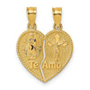 14k Gold Te Amo Crucifix Break-apart Heart Pendant