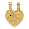 14k Gold Te Amo Crucifix Break-apart Heart Pendant by Fine Color Jewels