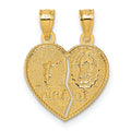 14k Gold Te Amo Crucifix Break-apart Heart Pendant by Fine Color Jewels