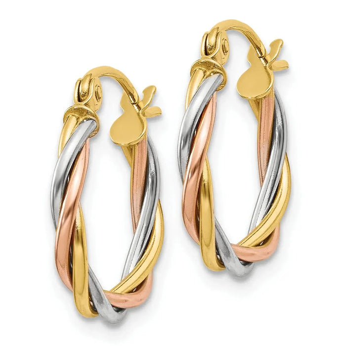 14k Gold Tri-Color Hoop Earrings by Fine Color Jewels