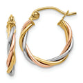 14k Gold Tri-Color Hoop Earrings by Fine Color Jewels