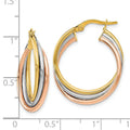 14K Gold Tri-color Textured Twisted Hoop Earrings by Fine Color Jewels