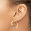 14K Gold Tri-color Textured Twisted Hoop Earrings by Fine Color Jewels