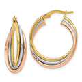 14K Gold Tri-color Textured Twisted Hoop Earrings by Fine Color Jewels