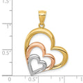 14k Gold Triple Heart Pendant by Fine Color Jewels