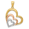 14k Gold Triple Heart Pendant by Fine Color Jewels