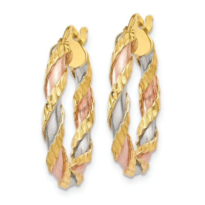 14K Gold Twisted Colored Hoop Earrings by Fine Color Jewels