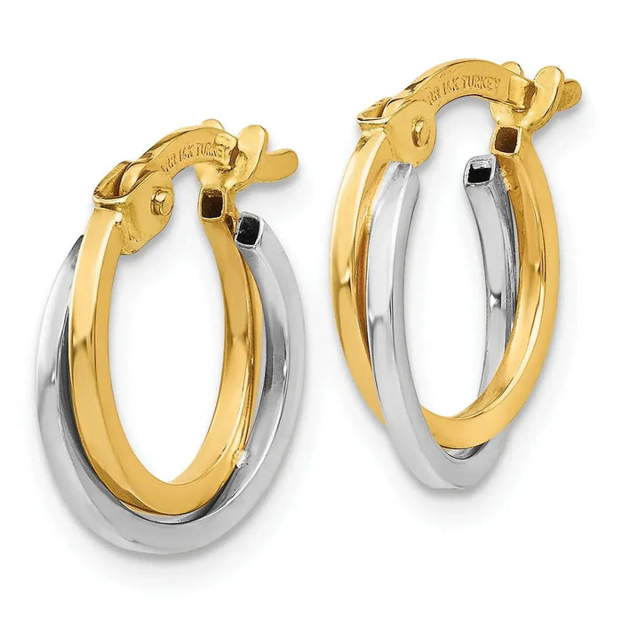 14k Gold Two-Tone Hollow Hoop Earring by Fine Color Jewels