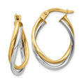 14K Gold Two-Tone Oval Hoop Earrings by Fine Color Jewels