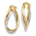 14K Gold Two-Tone Oval Hoop Earrings by Fine Color Jewels