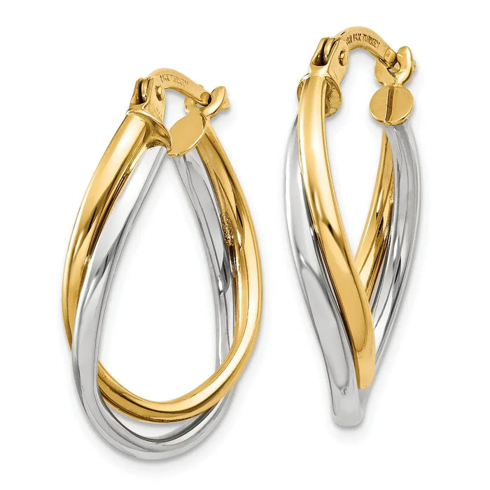 14K Gold Two-Tone Oval Hoop Earrings by Fine Color Jewels