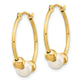14K Gold White Semi-Round Pearl Hoop Earring by Fine Color Jewels