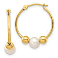14K Gold White Semi-Round Pearl Hoop Earring by Fine Color Jewels