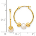 14K Gold White Semi-Round Pearl Hoop Earring by Fine Color Jewels