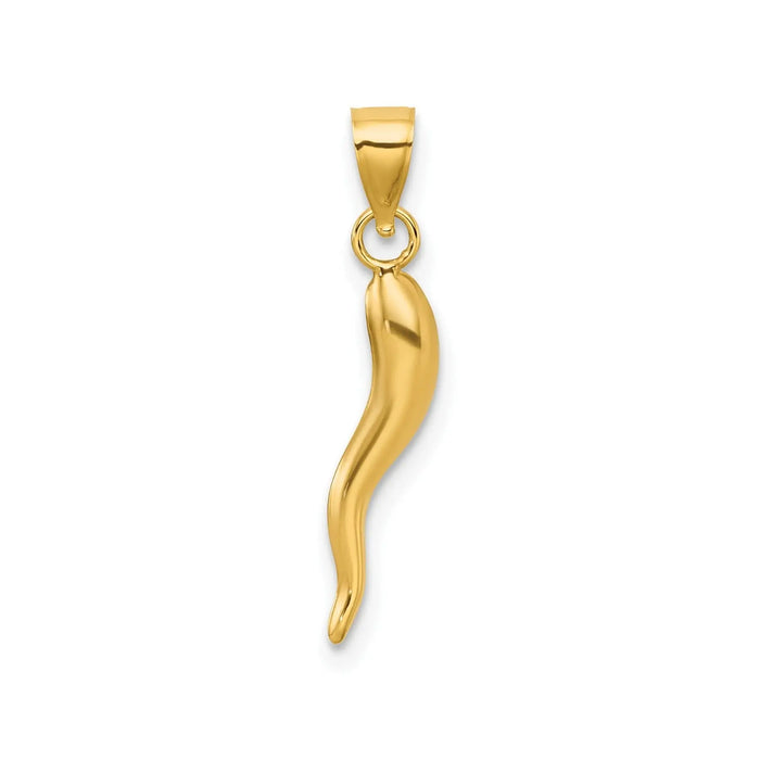 14k Hollow 3-D Italian Horn Pendant by Fine Color Jewels