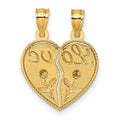 14k Real Gold LOVE And Roses Heart breakable pendant by Fine Color Jewels