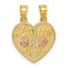 14k Real Gold LOVE And Roses Heart breakable pendant