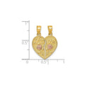14k Real Gold LOVE And Roses Heart breakable pendant by Fine Color Jewels