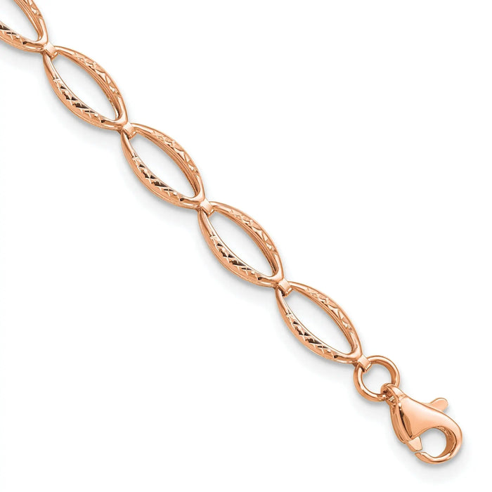 14k Rose Gold Diamond-Cut Open Marquise Fancy Link Lobster Clasp Chain Bracelet by Fine Color Jewels