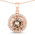 14K Rose Gold Morganite and Diamond Necklace by Fine Color Jewels