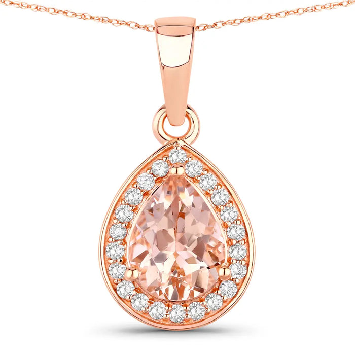 14K Rose Gold Morganite Teardrop Necklace by Fine Color Jewels