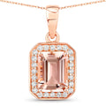 14K Rose Gold Octagon-Shaped Halo Morganite Necklace by Fine Color Jewels