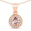 14K Rose Gold Peach Morganite Necklace With Diamond by Fine Color Jewels