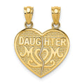 14k Solid Gold DAUGHTER-MOM Break-Apart Heart Pendant by Fine Color Jewels