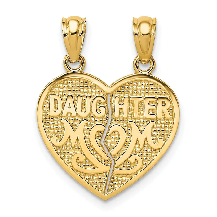 14k Solid Gold DAUGHTER-MOM Break-Apart Heart Pendant by Fine Color Jewels