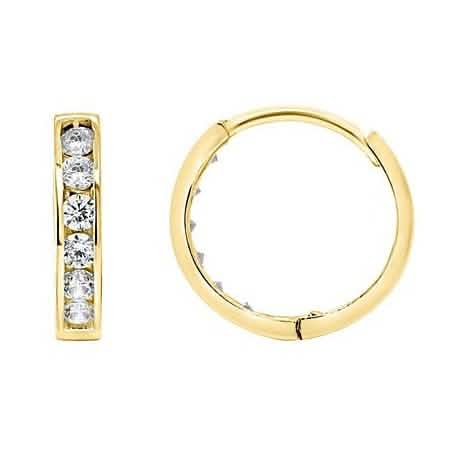 14K Solid Real Yellow Gold Round Huggies Hoops Earrings Channel Setting by DailySale