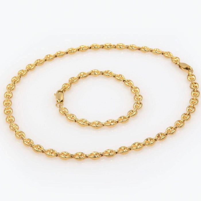 14K Solid Yellow Gold 3mm Puff Mariner Link Necklace Bracelet with Lobster Clasp by DailySale