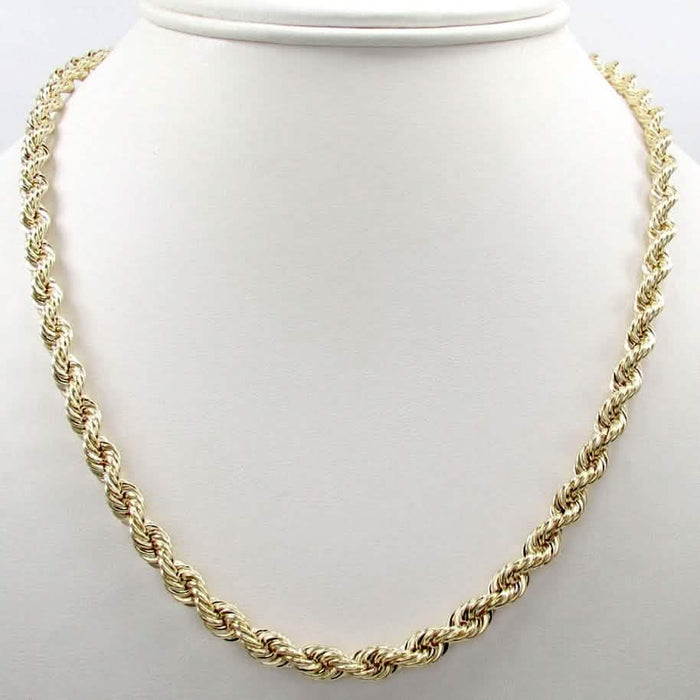 14K Solid Yellow Gold 4MM Rope Chain Thick Necklace Bracelet for Men and Women by DailySale